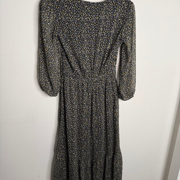 Abercrombie & Fitch Women's Small Floral Black Midi Dress V Neck 3/4 Sleeve Boho - Picture 3 of 4